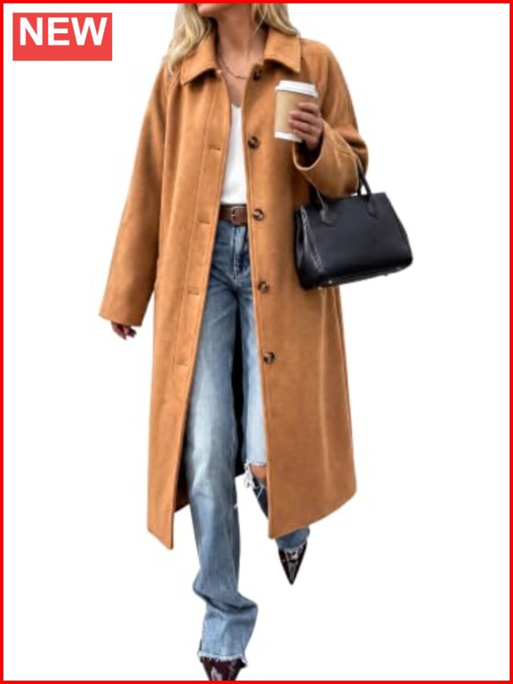 Womens Long Pea Coat Single Breasted Lapel Winter Overcoat